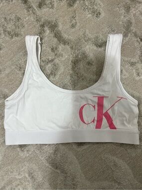 Calvin Klein White Bralette with Pink CK Logo